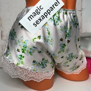 VS L XL SATIN SLEEP SHORTS PJ LACE TRIM PAJAMAS LINGERIE FLORAL